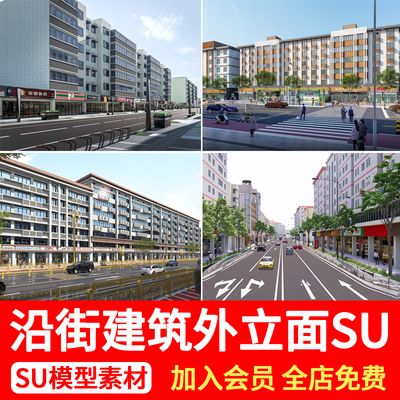 城市街道巷道沿街商业建筑改造老城区临街商铺街景草图大师SU模型