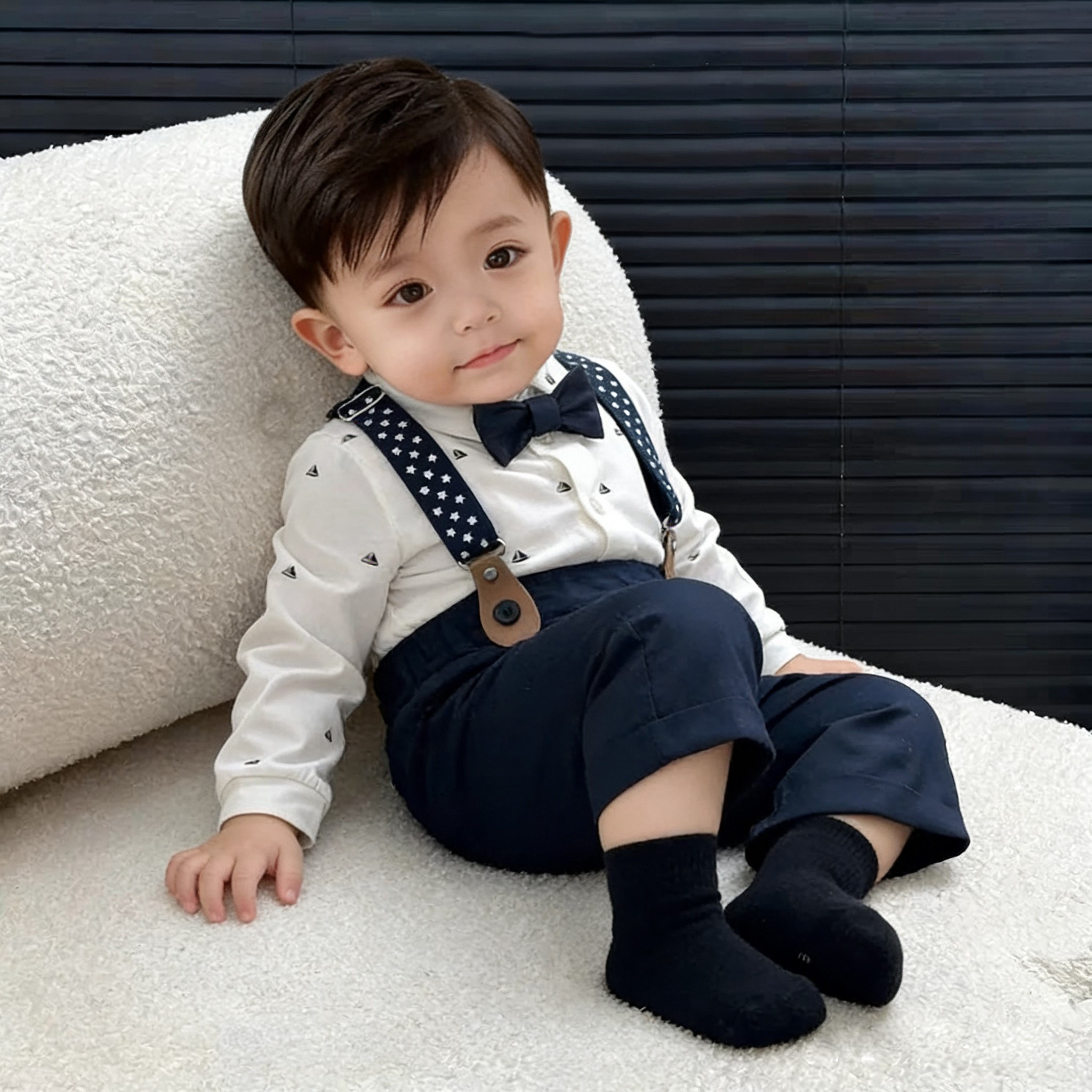 男宝宝春夏英伦礼服背带裤套装图片