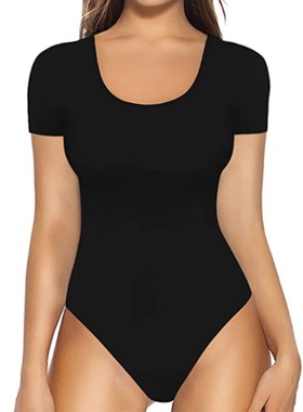 紧身连体衣女 欧美性感U领芭蕾舞蹈练功服连体上衣women bodysuit