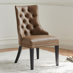 真皮餐椅欧式高端会客椅后现代设计师洽谈椅绒布书椅美式实木皮椅