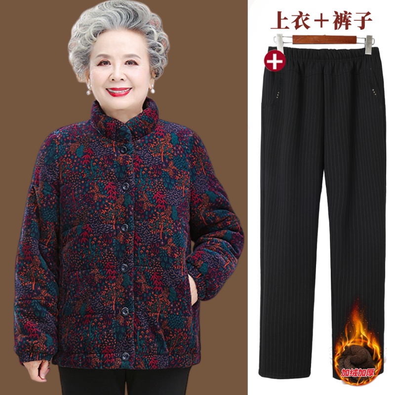 老年妈妈老太太老年人冬季棉服棉袄女款奶奶装老人冬装外套灯芯绒