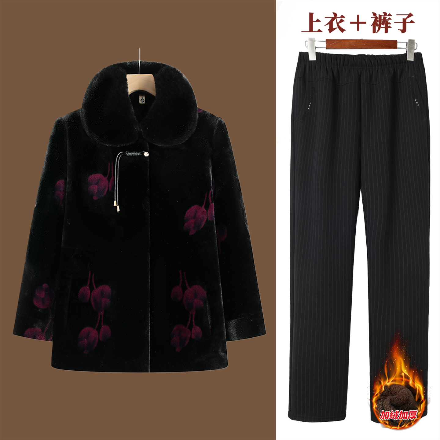 老年人冬装女奶奶仿皮草大码外套妈妈装加厚棉服老太太毛领棉衣女