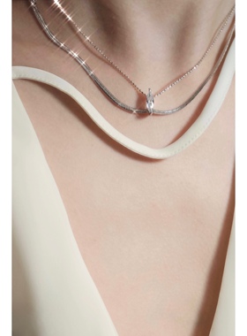 锆石蛇骨链女双层设计项链