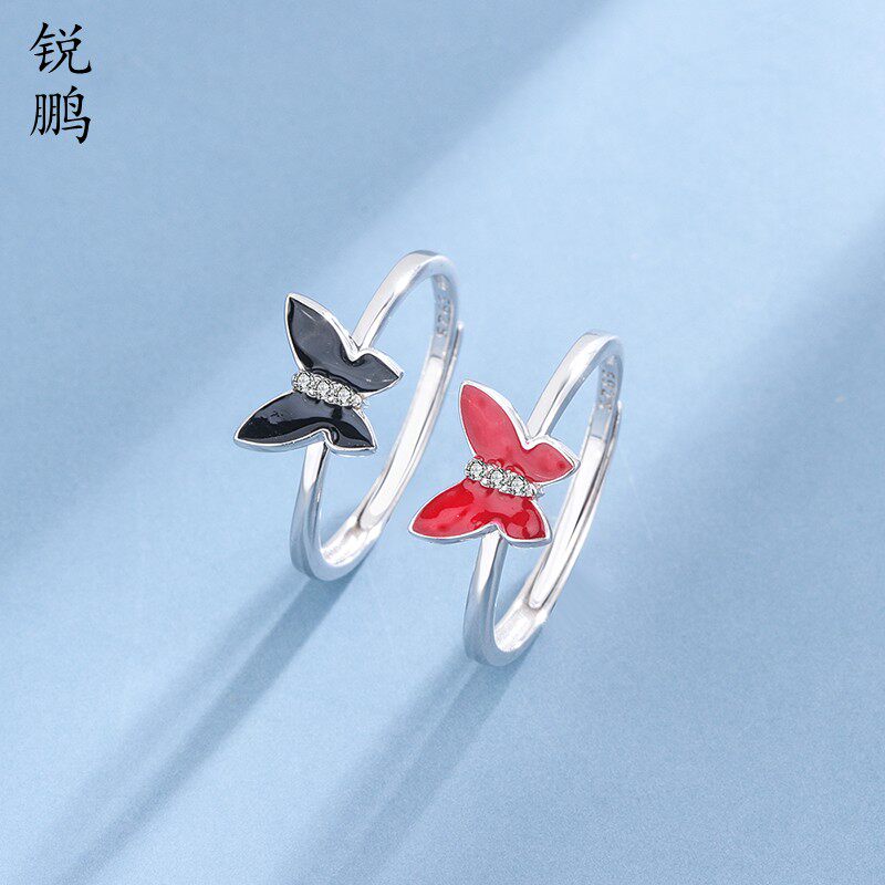 S925纯银戒指女森系甜美光面蝴蝶