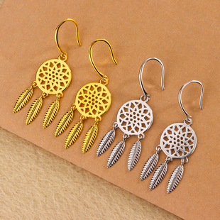 S925纯银捕梦网耳环女款简约气质时尚百搭耳饰耳坠耳钩复古民族风