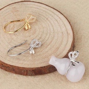 s925纯银吊坠空托镶嵌玉石吊坠扣头葫芦坠托银针夹扣DIY吊坠配件