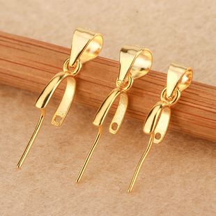 S925纯银瓜子扣玉坠夹扣玉扣扣头穿针简约吊坠托DIY配件吊坠扣头