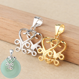 S925纯银平安扣吊坠玉扣连接扣头左右横向珠子夹扣路路通吊坠扣头