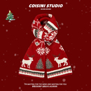 红色圣诞树小鹿针织围巾女生保暖冬季 氛围感拍照节日礼物毛线围脖