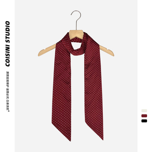 韩系复古红色波点系脖丝巾女2026新款高级感长条飘带领巾发带配饰