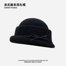 留洋千金 贵气100%羊毛帽子女秋冬蝴蝶结渔夫帽礼帽盆帽 复古法式