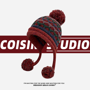 费尔岛风复古针织毛线帽女秋冬加厚保暖川西旅游氛围感出片包头帽