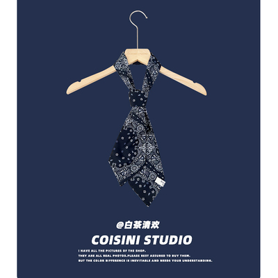 复古法式碎花藏青高级感领带女