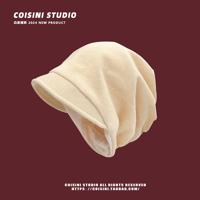 日系复古纯色百搭小檐堆堆帽秋冬