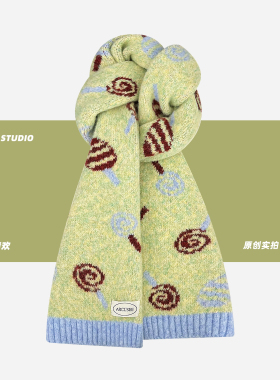 韩版ins风可爱糖果提花针织围巾
