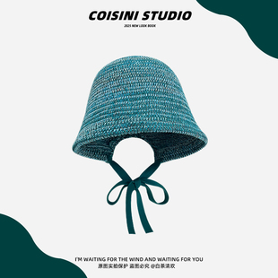 倪妮同款绑带帽子日系大头围渔夫帽女系带百搭显脸小遮阳防晒盆帽