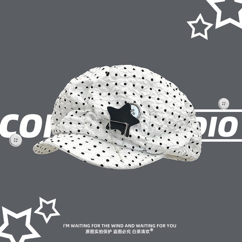 波点大头围贝雷帽子星星纽扣褶皱