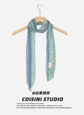 抹茶之森薄荷绿色丝巾女春夏薄款氛围感高级韩系窄款细条围巾领巾