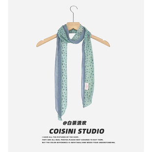 抹茶之森薄荷绿色丝巾女春夏薄款氛围感高级韩系窄款细条围巾领巾