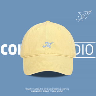 韩版ins夏日小清新M字母刺绣软顶棒球帽女百搭显脸小情侣鸭舌帽子
