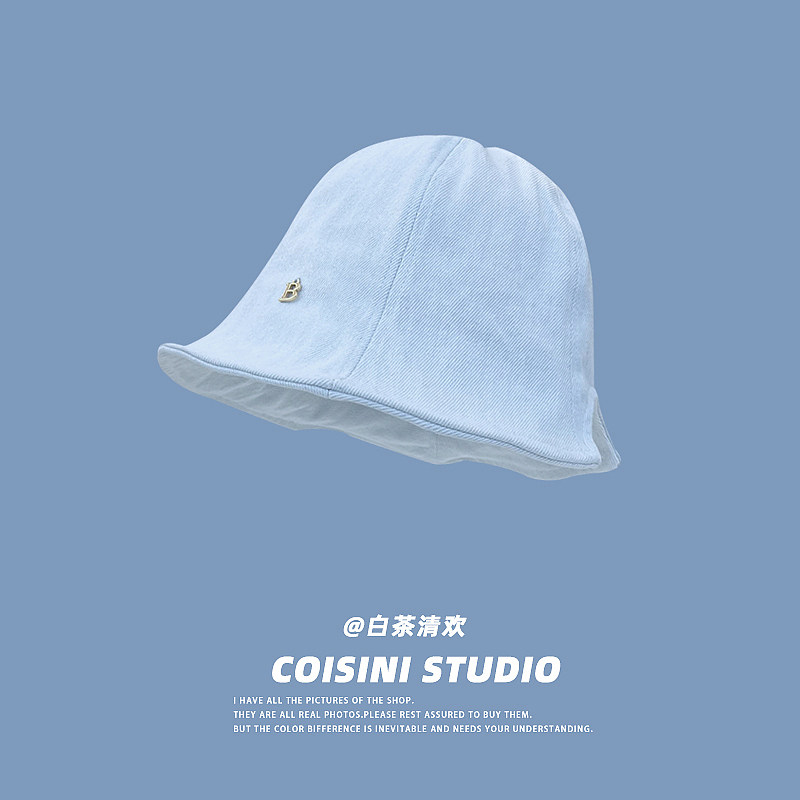 2025新款圆顶浅蓝色牛仔水桶帽子女夏季出游休闲百搭渔夫帽显脸小,服饰配件/皮带/帽子/围巾,帽子,淘宝优惠券,粉丝福利购,淘宝优惠卷
