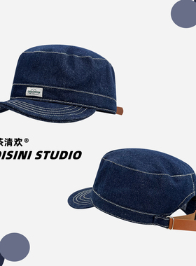 日系复古蓝色牛仔平顶鸭舌帽子女2025新款简约帽子软顶软檐棒球帽