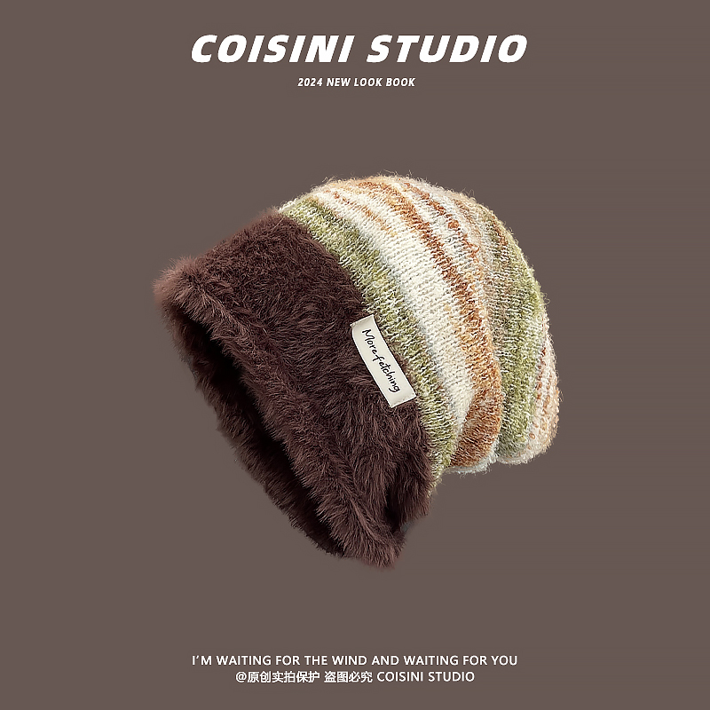 复古美拉德毛绒针织保暖堆堆帽