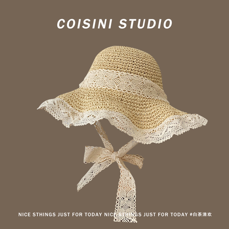 韩版ins帽子女夏季防晒长带子
