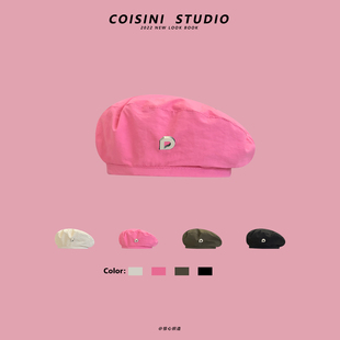 网红街头D字母贝雷帽子女春夏薄款 速干透气蓓蕾帽显脸小画家帽潮