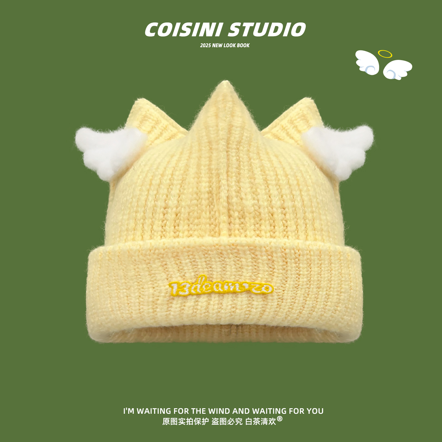 日系可爱小天使翅膀毛线帽子女冬季加厚保暖甜美针织帽百搭护耳帽