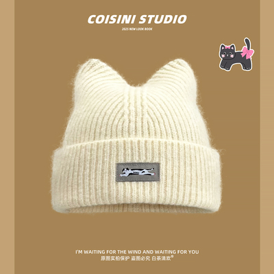 可爱猫耳朵毛线帽甜美保暖