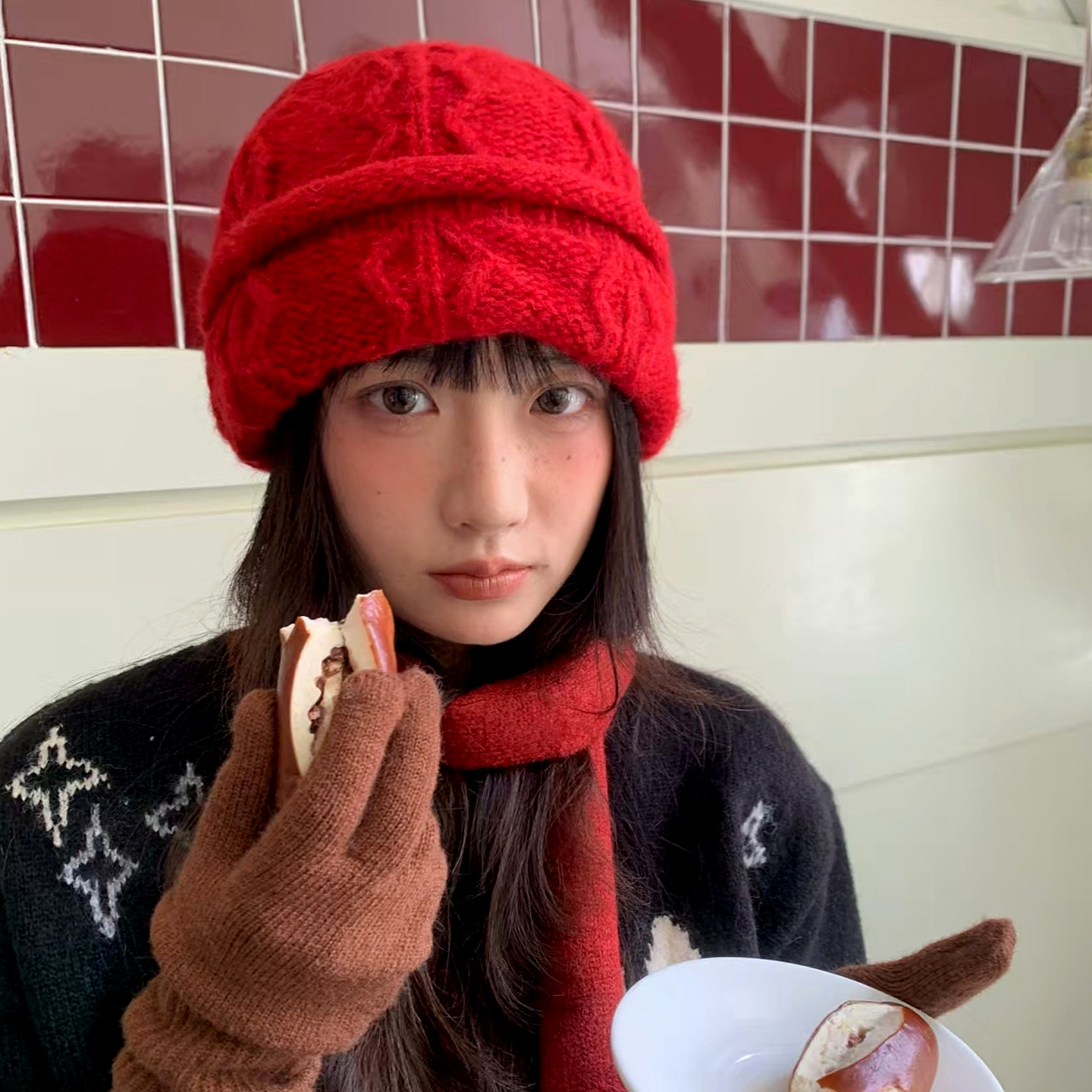 软糯麻花针织毛线帽子女秋冬