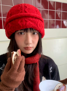 软糯麻花针织毛线帽子女秋冬