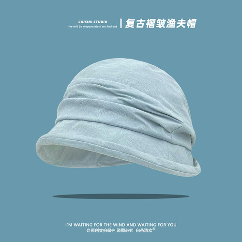 出游复古女春夏褶皱渔夫帽
