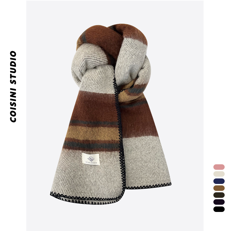 法式高级感横格氛围感马海毛围巾