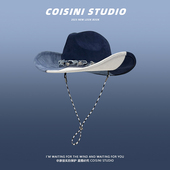 美式 休闲潮 复古拼接色西部牛仔帽男女春夏大檐遮阳防晒登山帽时尚