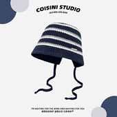 田曦薇同款 复古条纹针织帽子女春秋出片百搭显脸小毛线帽渔夫帽潮