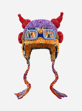 五月天阿信同款手工编织搞怪毛线帽男女可爱长辫护耳帽彩色针织帽