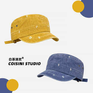 日系复古破洞牛仔平顶帽女春夏百搭文艺做旧水洗显脸小鸭舌帽百搭