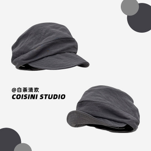 日系小众复古文艺褶皱云朵贝雷帽女夏川西旅游轻薄透气鸭舌帽防晒