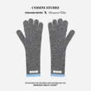 蓝色卷边羊毛长款 手套女秋冬可触屏保暖防寒骑车防冻针织分指手套