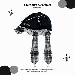 亚文化朋克千禧辣妹长耳朵黑色前进帽子女生甜酷暗黑画家帽显脸小