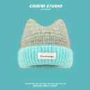 2025新款 大头围可爱猫耳朵松软毛线帽子女生保暖百搭显脸小毛线帽