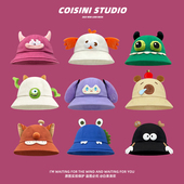 2025新款 可爱小怪兽百搭遮阳防晒盆帽 搞怪卡通渔夫帽子女生春夏季