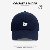 日系复古小狗刺绣棒球帽女韩版 大头围显脸小情侣鸭舌帽宽帽檐百搭