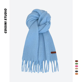 2025新款 冰岛海盐蓝马海毛围巾女秋冬加厚保暖高级感纯色百搭围脖