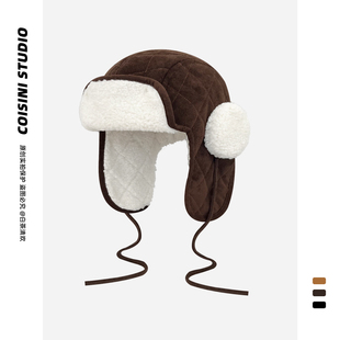 冬季 ins防寒护耳飞行帽 加厚保暖毛球耳机羊羔毛雷锋帽子男女韩版