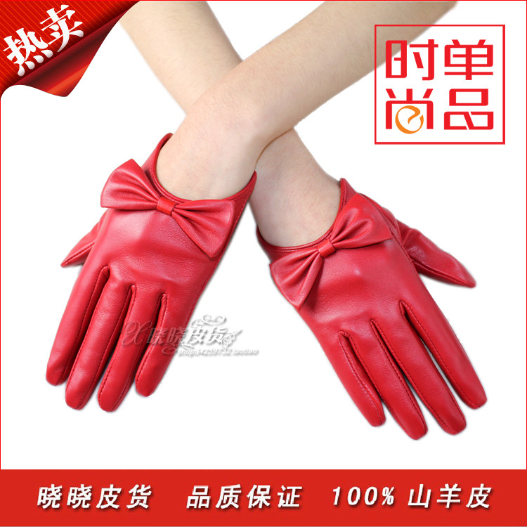 BRANDED LEATHER AND GOATSKIN GLOVES WOMENS BOW TREND THIN FINGER GLOVES FASHION SHORT HIPSTER TRENCH COAT