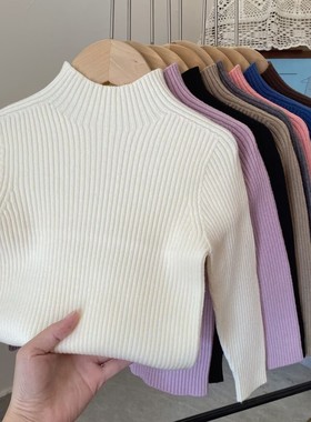 女童毛衣儿童打底衫2025秋冬新款宝宝纯色半高领百搭男孩针织上衣