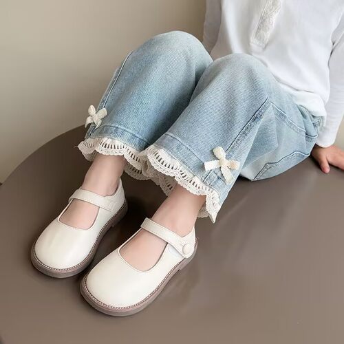 女童蝴蝶结花边牛仔裤2026春秋装